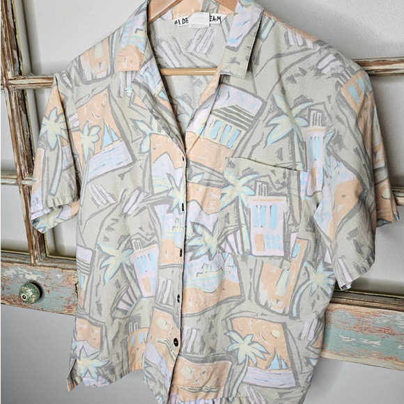 Vintage muted 80's Tropical button up ladies size medium - Picture 1 of 10